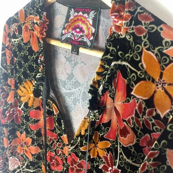 Johnny Was Silk Blend Jasmoon Flore Velvet Field Tiered Dress Tassels - Picture 7 of 11